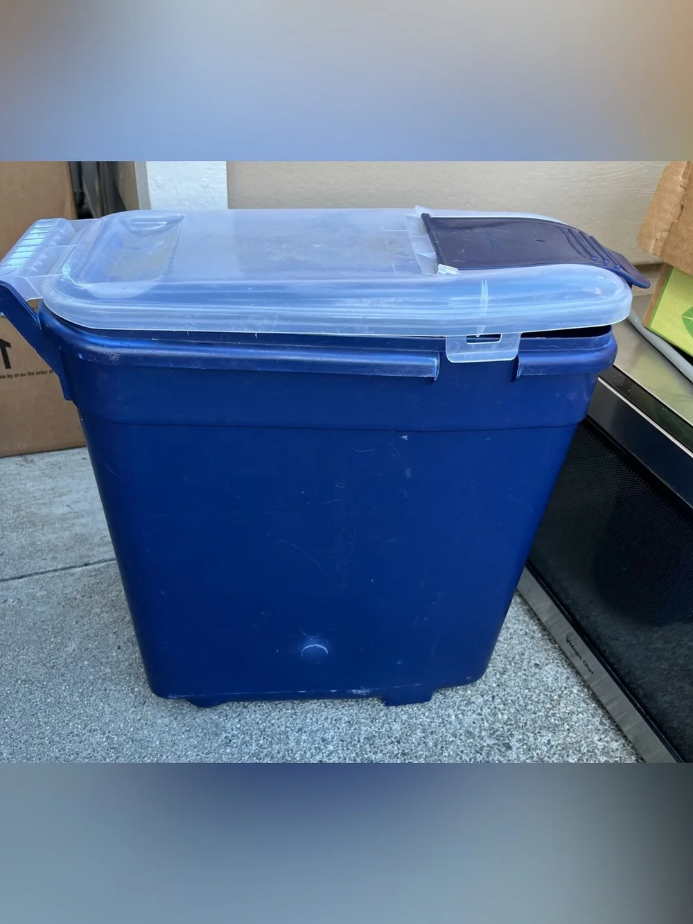 Blue Plastic Storage Bin with Clear Lid - Durable Home Organizer